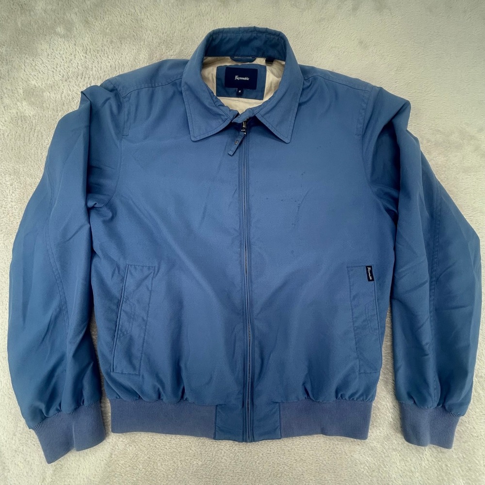 Faconnable Mens Harrington Bomber Jacket Medium Blue Preowned Stains Full Zip